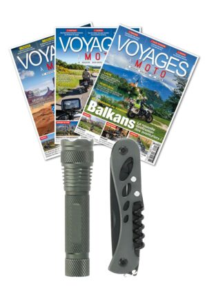 Abonnement Voyages à Moto + Coffret Lampe & Couteau Multifonctions Akinode